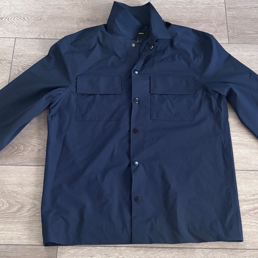 Nordstrom Shirt Jacket Mens Medium Navy Blue Utility Snap Front Lightweight